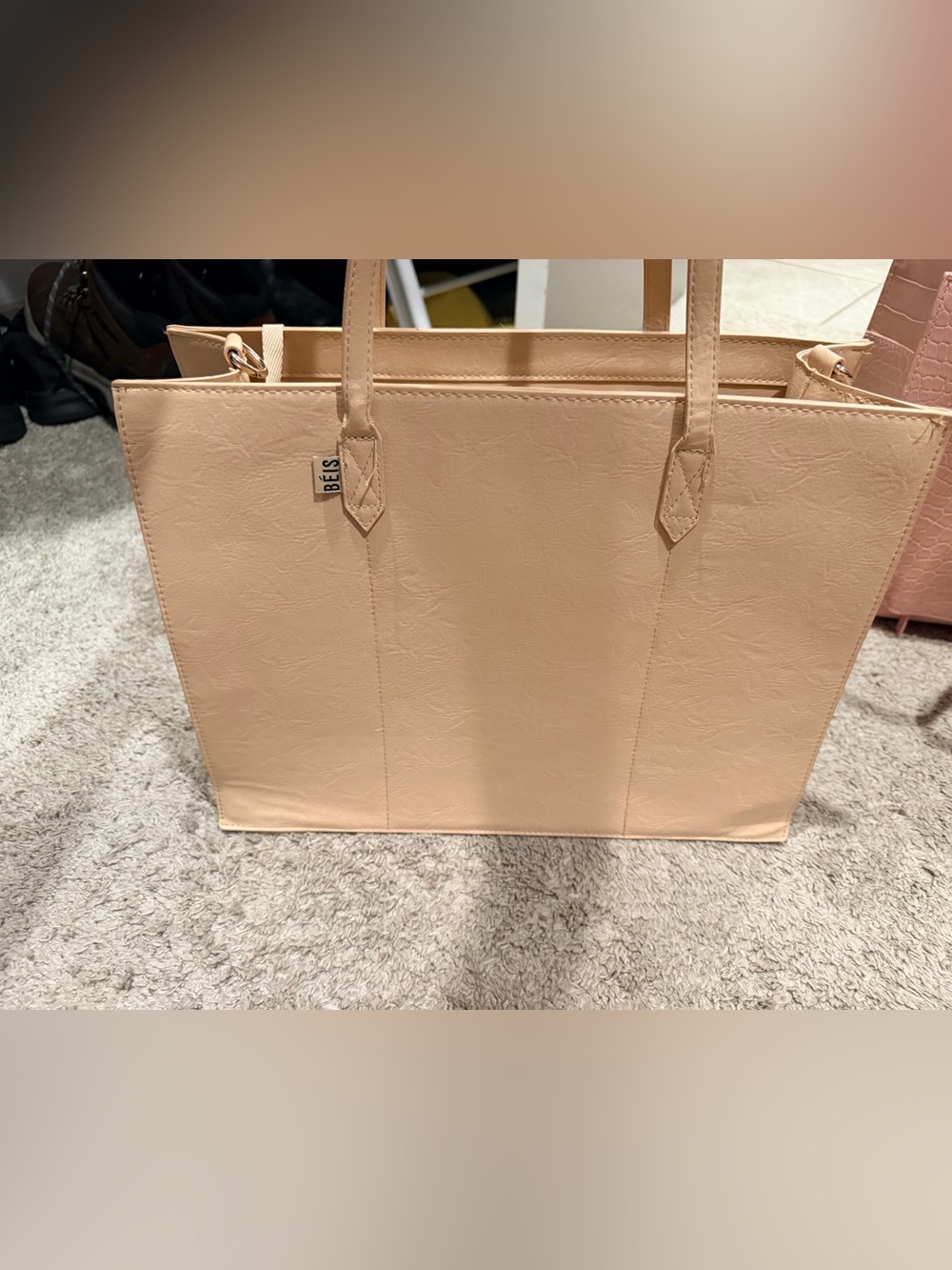 BEIS Blush Cream Tote - Sleek Laptop Carryall